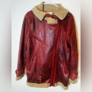 Urban Outfitters Red Faux Leather Sherpa Lined Jacket Size M